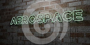 AEROSPACE - Glowing Neon Sign on stonework wall - 3D rendered royalty free stock illustration