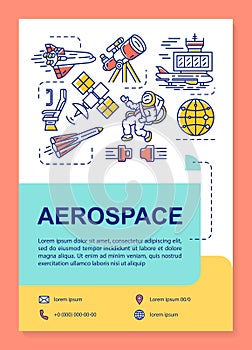 Aerospace industry poster template layout. Cosmos, space exploration. Banner, booklet, leaflet print design with linear