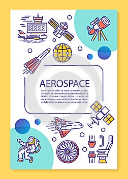 Aerospace industry poster template layout. Cosmos, space exploration. Banner, booklet, leaflet print design with linear