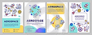 Aerospace industry template layout. Flyer, booklet, leaflet print design with linear illustrations. Cosmos, space