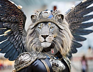 Aerospace living evolves with goth punk flair a lion with wings as its emblem
