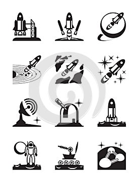 Aerospace mission set of icons photo