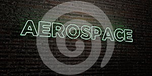 AEROSPACE -Realistic Neon Sign on Brick Wall background - 3D rendered royalty free stock image