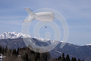 Aerostat above mountains