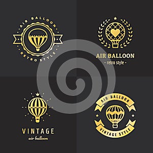 Aerostat air balloon gold logo vector set. Part one.