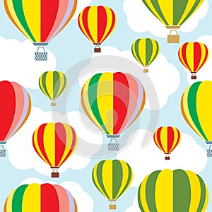 Aerostat balloon over sky. Seamless vector.