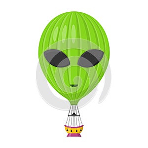 Aerostat Balloon transport in the form of an alien with basket icon isolated on white background, Cartoon air-balloon