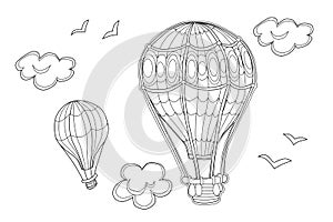 Aerostat coloring page for kids. Vector illustration of air ballons