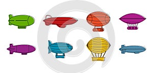 Aerostat icon set, color outline style