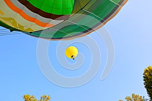 Aerostatic hot air balloon flying. Color image.