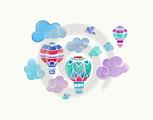 Aerostats in the sky. watercolor vector illustration