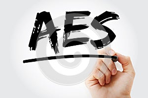 AES - Advanced Encryption Standard acronym with marker, technology concept background photo