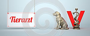 Aesculapian Staff Dog Veterinarian, Sign Tierarzt - 3D illustration