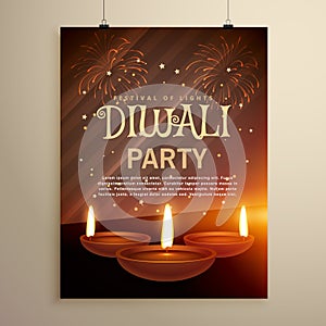 aesome diwali festival celebration template with three diya on f