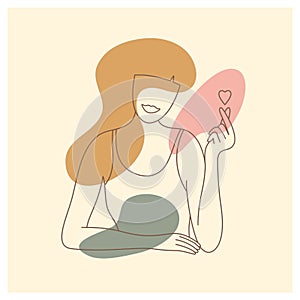 Aesthetic abstract vector illustration of woman showing hand sign of love