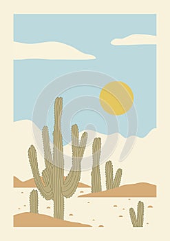 Aesthetic Arizona desert bush landscape poster illustration
