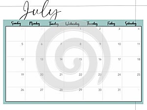 July planner sheet
