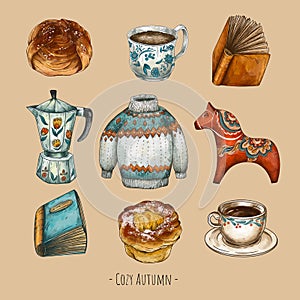 Aesthetic Coffee Break, Scandinavian Fika Tea Time, Vintage Illustration