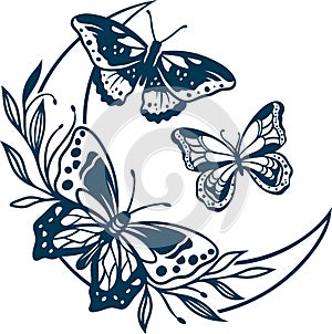 Aesthetic Floral Butterfly Silhouette Graphic Clip Art