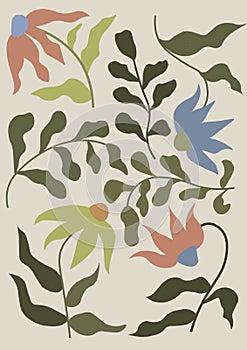 Aesthetic flowers poster. Modern floral design. Vector illustration