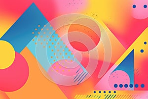 Aesthetic geometric background with riso print effect. Abstract geometric shapes and lines. Grainy color fades, large