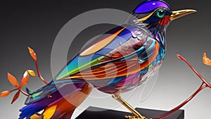 Aesthetic glass sculpture of a bird vibrant and colorful glasswork, a nice contrast background,