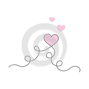 Aesthetic hearts continuous one line art drawing, valentines day concept, heart love couple outline artistic isolated