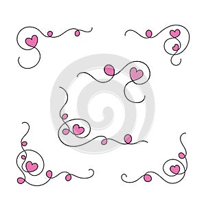 Aesthetic hearts continuous one line art drawing, valentines day concept, heart love couple outline artistic isolated vector