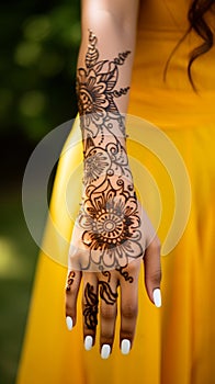 Aesthetic Henna Tattoo on a Woman& x27;s Hand