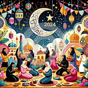 aesthetic illustration to welcome Ramadan Kareem in 2024