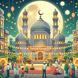 aesthetic illustration to welcome Ramadan Kareem in 2024