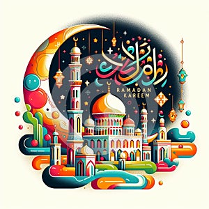 aesthetic illustration to welcome Ramadan Kareem in 2024