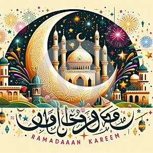 aesthetic illustration to welcome Ramadan Kareem in 2024