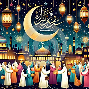 aesthetic illustration to welcome Ramadan Kareem in 2024