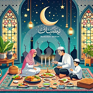 aesthetic illustration to welcome Ramadan Kareem in 2024