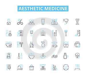 Aesthetic medicine linear icons set. Botox, Fillers, Laser, Sculpting, Contouring, Micro-needling, Peels line vector and