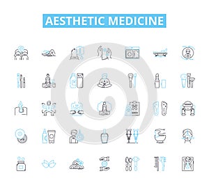 Aesthetic medicine linear icons set. Botox, Fillers, Laser, Sculpting, Contouring, Micro-needling, Peels line vector and