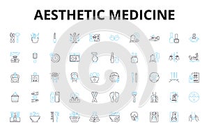 Aesthetic medicine linear icons set. Botox, Fillers, Laser, Sculpting, Contouring, Micro-needling, Peels vector symbols