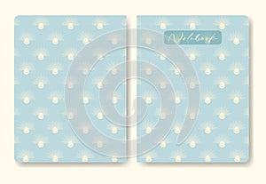 Aesthetic notebook cover illustration blue celestial pattern.