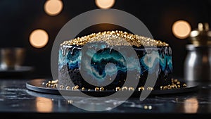 aesthetic preparation of geode cake on a blac ai generated