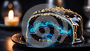 aesthetic preparation of geode cake on a blac ai generated