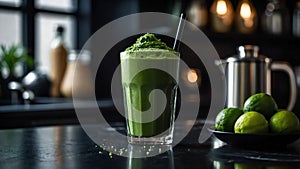 aesthetic preparation of green smoothie frapp ai generated