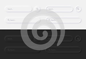 Aesthetic Search Bars In Different Variations UI Neumorphic Design Elements Set On White Black Background