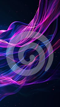 Aesthetic smooth lines and technological space. Fiber optic flow. Digital waves. Dark background. Generative AI