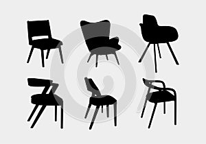 Aesthetic vintage chair furniture silhouette illustration vector element set template clipart sticker editable