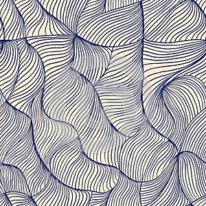 Aesthetic wavy seamless pattern. Delicate hand drawn texture with organic natural lines.