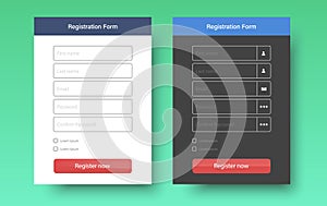 Aet of Registration form on the website