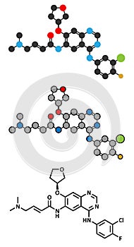 Afatinib cancer drug molecule. Angiokinase inhibitor used in treatment of non-small cell lung cancer photo