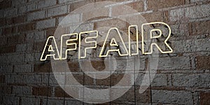 AFFAIR - Glowing Neon Sign on stonework wall - 3D rendered royalty free stock illustration