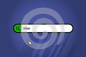 Affair - search engine, search bar with blue background